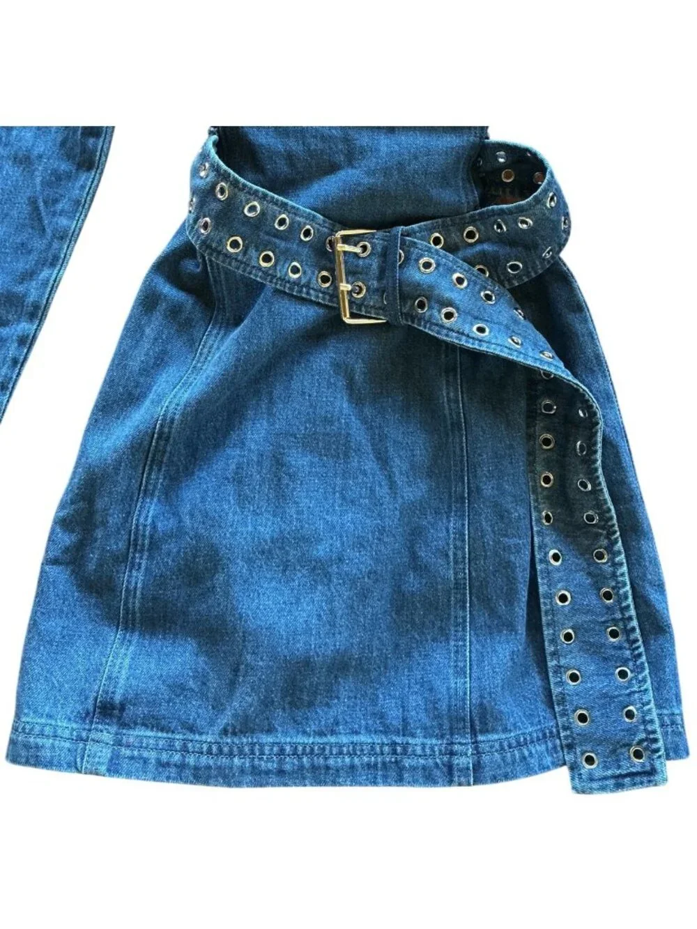Amanda Uprichard Thalia Denim Dress With Eyelet Belt In Blue Small New With Tags